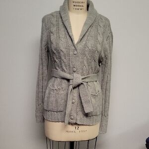 Maeve Light Gray Cable Knit Cardigan